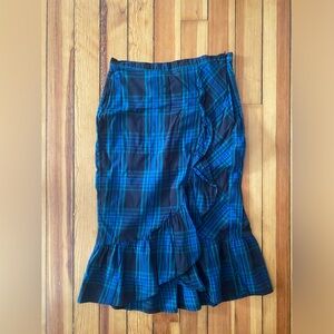 Free Assembly Green Blue Plaid Ruffle Midi Skirt